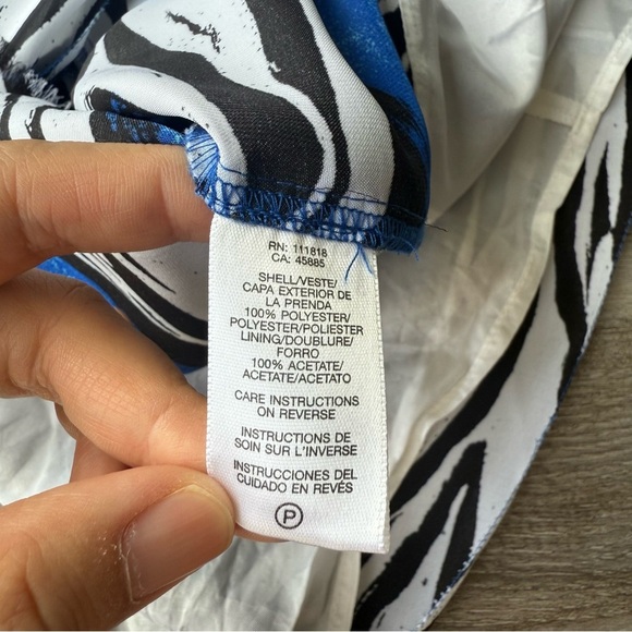 MICHAEL KORS Blue Black White Ruffled Zebra Stripe Sleeveless Dress - Picture 10 of 14